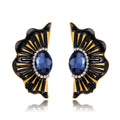 Black Gold Tone Black Fan Crystal Matte Five Designs Metal Dangle Earrings view 8