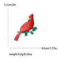 Red Cardinal Bird Brooch With Green Branch Enamel Detail view 5