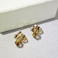 Amber Faceted Cube Cluster Gold Tone Stud Earrings view 4