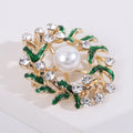 Pearl Center Leaf Wreath Brooch Pin with Clear Crystals view 4