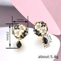 Gold Tone Black and White Floral Drop Earrings with Teardrops view 4