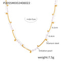 Gold Curved Bar Imitation Pearl Station Necklace Metal view 6