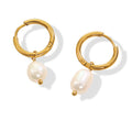 Gold Huggie Hoop Freshwater Pearl Drop Earrings Pair view 5