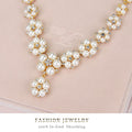 Gold Tone Silver Tone Pearl Floral Garland Pearl Look Metal Necklace and Earring Set view 4