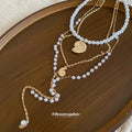 Gold Tone Shell Pendant Pearl Three Necklace Set Statement Jewelry view 2