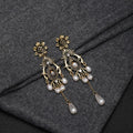 Antique Gold Flower Pearl Look Long Chandelier Earrings view 3