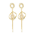 Gold Leaf Loop and Long Bar Statement Drop Earrings view 5