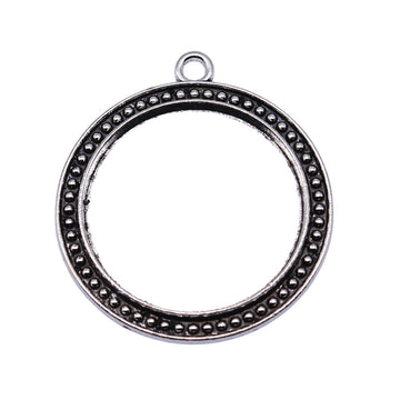 Beaded Round Open Pendant Frame in Antique Bronze and Antique Silver Metal Finish