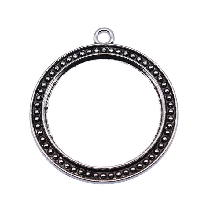 Beaded Round Open Pendant Frame in Antique Bronze and Antique Silver Metal Finish