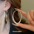 Slim Elongated Oval Hoop Earrings in Gold and Silver Tones view 4