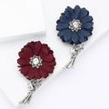 Fabric Daisy Bouquet Brooch with Crystal Center and Metal Stems view 1