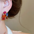 Multicolor Geometric Gem Stud Earrings in Gold Tone view 3