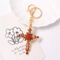 Rose Enamel Cross Keychain Rhinestone Metal Bag Charm view 4