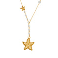 Textured Starfish and Pearl Lariat Necklace in Gold Tone view 5