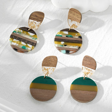 Wood and Resin Round Stud Drop Earrings in Two Designs