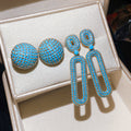 Blue Crystal Stud Earrings in Round and Open Rectangle Shapes view 3