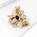 Gold Bee Brooch Enamel Wings Green Or Yellow Crystal Center view 3