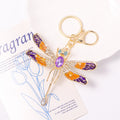 Enamel Rhinestone Dragonfly Keychain Gold Three Wing Colors view 7