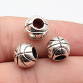 11x11x9.3mm 2.9g Antique Silver Zinc Alloy Basketball Pattern Large Hole Beads for DIY Bracelet Making