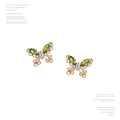 Gold Tone Olive Green And Pink Stone Butterfly Stud Earrings view 1