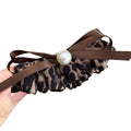 Leopard Print Ruffle Bow Pearl Twist Hair Clip Brown view 5