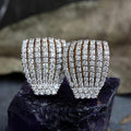 Silver Tone Multi Row Crystal Dome Stud Earrings Fashion Jewelry view 2