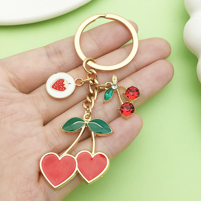 Strawberry and Cherry Charm Keychains Featuring Red Strawberry Across 51 Variations