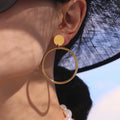 Large Hoop Drop Earrings With Round Disc Stud Tops view 1