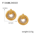 Hollow Circle Stud Earrings Inner Rhinestone Ring Metal Loop view 6