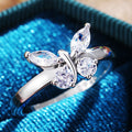Silver Tone Butterfly Clear CZ Cocktail Ring Sizes 6-10 view 2