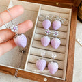 Purple Strawberry Pearl Earrings Necklace Silver Tone view 3