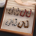 Brown and White Animal Print Open Rectangle Hoop Earrings view 1