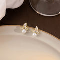 Gold Crystal Halo Pearl Drop Stud Earrings Round Circle Posts view 3