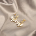 Gold White Enamel Flower Cluster Drop Stud Earrings view 2