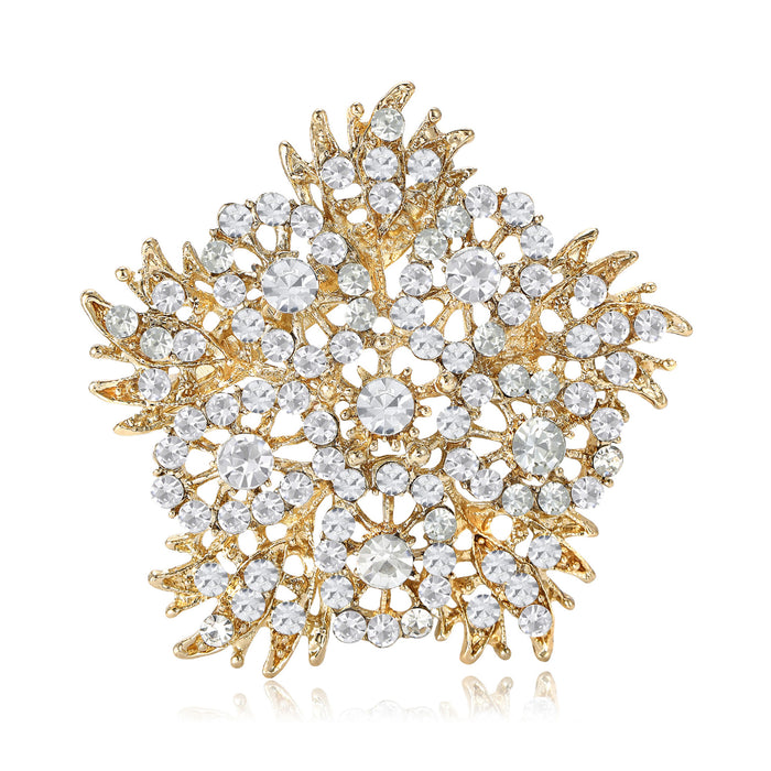 Clustered Crystal Flower Brooch In Silver Or Gold Tone