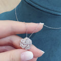 Sculpted Pave Rose Flower Pendant Necklace In Polished Silver Tone view 2