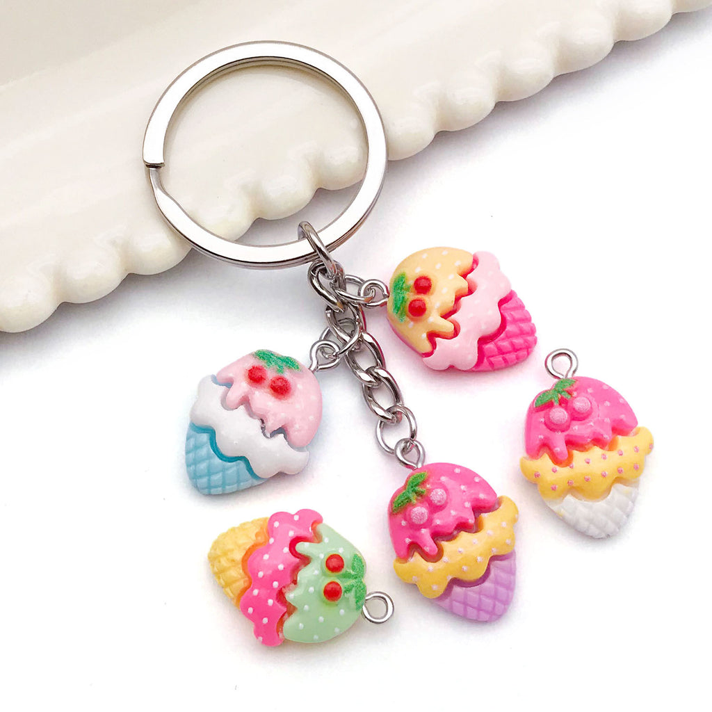 Simulation Resin Cream Cherry Ice Cream Cone Charm Pendant for DIY Bracelets Necklaces Keychains