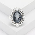 Cameo Pearl Oval Brooch Silver Gold Lilac Grey or Beige Pin view 7