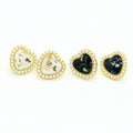 Gold Tone Pearl-Edged Pressed Flower Heart Stud Earrings view 1