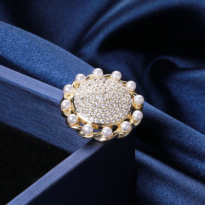 round pearl border crystal brooch group view