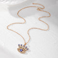 Gold Tone Rhinestone Eyelash Evil Eye Pendant Necklaces view 2