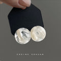 Clear Round Resin White Marbled Swirl Stud Earrings view 1