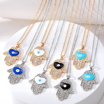 Gold and Silver Tone Crystal Hamsa Heart Eye Necklaces
