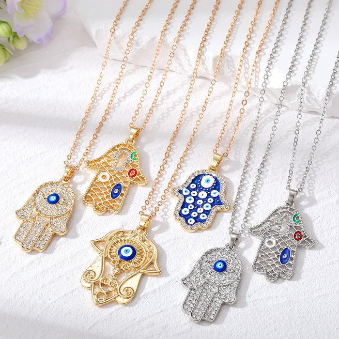 Gold and Silver Tone Hamsa Evil Eye Pendant Necklaces