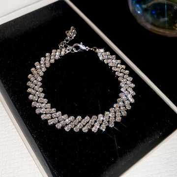 Silver Rhinestone Bracelets Multi Row Geometric Hollow Styles