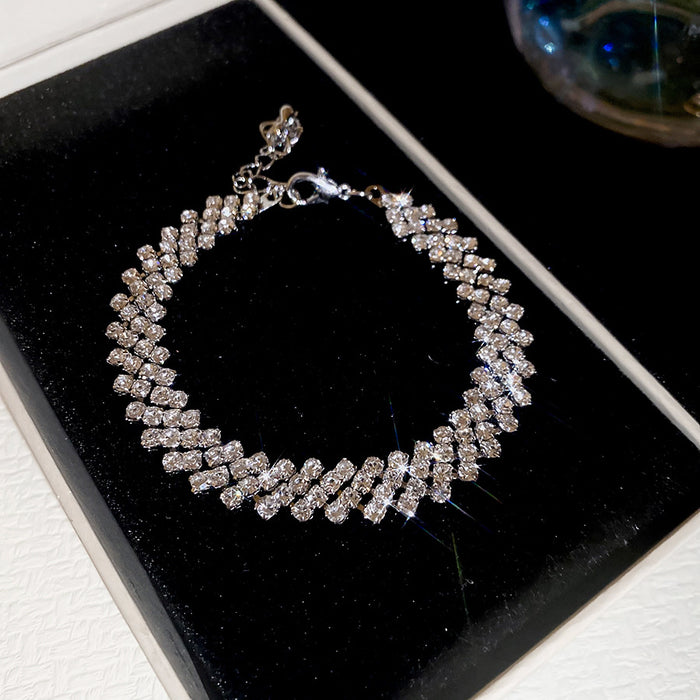 Silver Rhinestone Bracelets Multi Row Geometric Hollow Styles