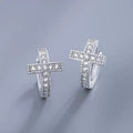 Silver Cross Design Huggie Hoop Earrings Clear Stones view 1