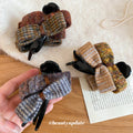 Black Base Dual Wool Tweed Bow Duckbill Hair Claw Clips view 4