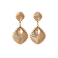 Ribbed Double Seashell Extra Long Dangle Stud Earrings view 7