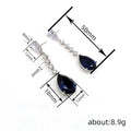 Silver Tone Clear and Blue Teardrop Long Drop Earrings view 4